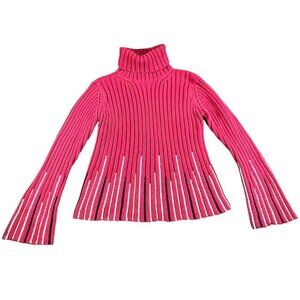 Retro More & More Y2K Italian Red Ribbed Knit Turtleneck Sweater